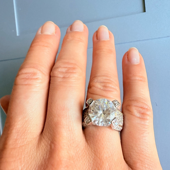Huge Estate 10.88ct Cubic Zirconia Sterling Silver 925 Statement Cocktail Ring - Picture 2 of 13